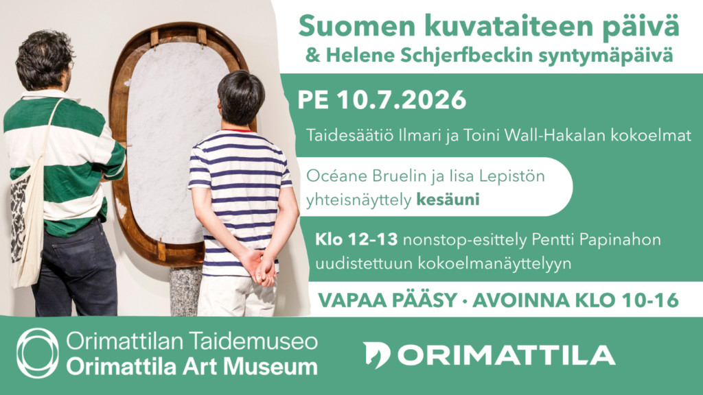 Julisteen kuvassa kaksi henkilöä katselevat veistosta.